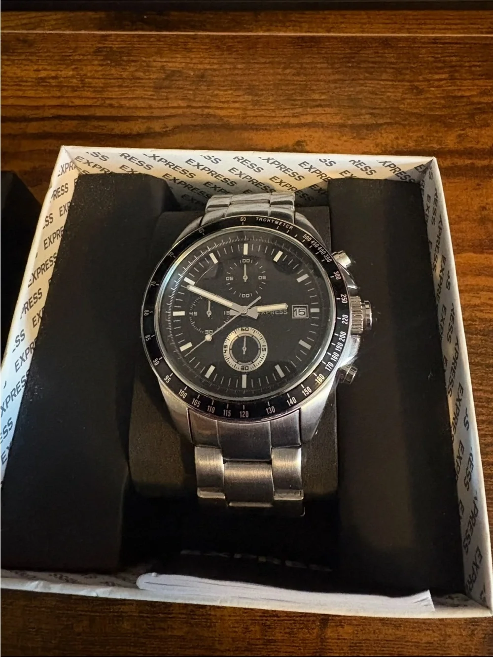 Express Men’s Silver Bracelet Watch with Black Dial Stainless Steel